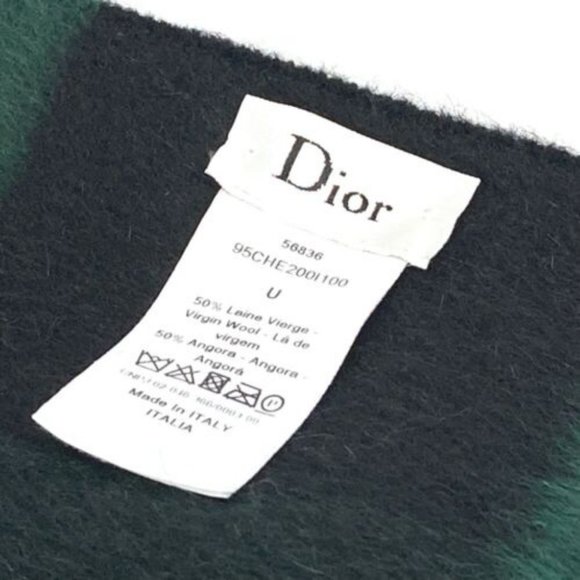 DIOR 95CHE200100 Logo fringe Large format shawl Scarf wool / Angola Green/Black - Picture 6 of 10